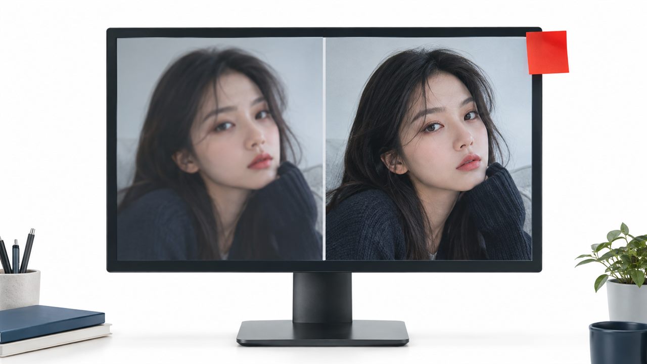Экран с двумя вариантами одного снимка для сравнения